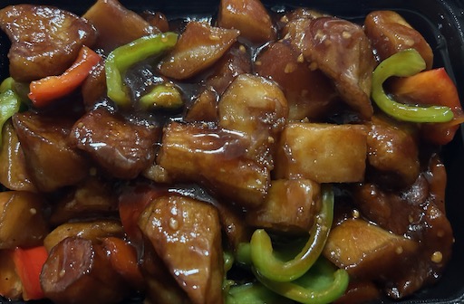 eggplant with potato and peppers